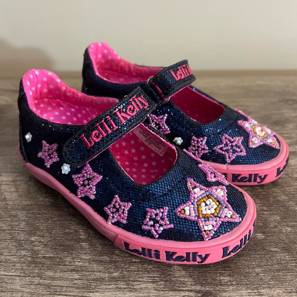 Lelli Kelly Beaded Dolly Star Mary Jane Shoes Size EU 25 Navy Pink US 8